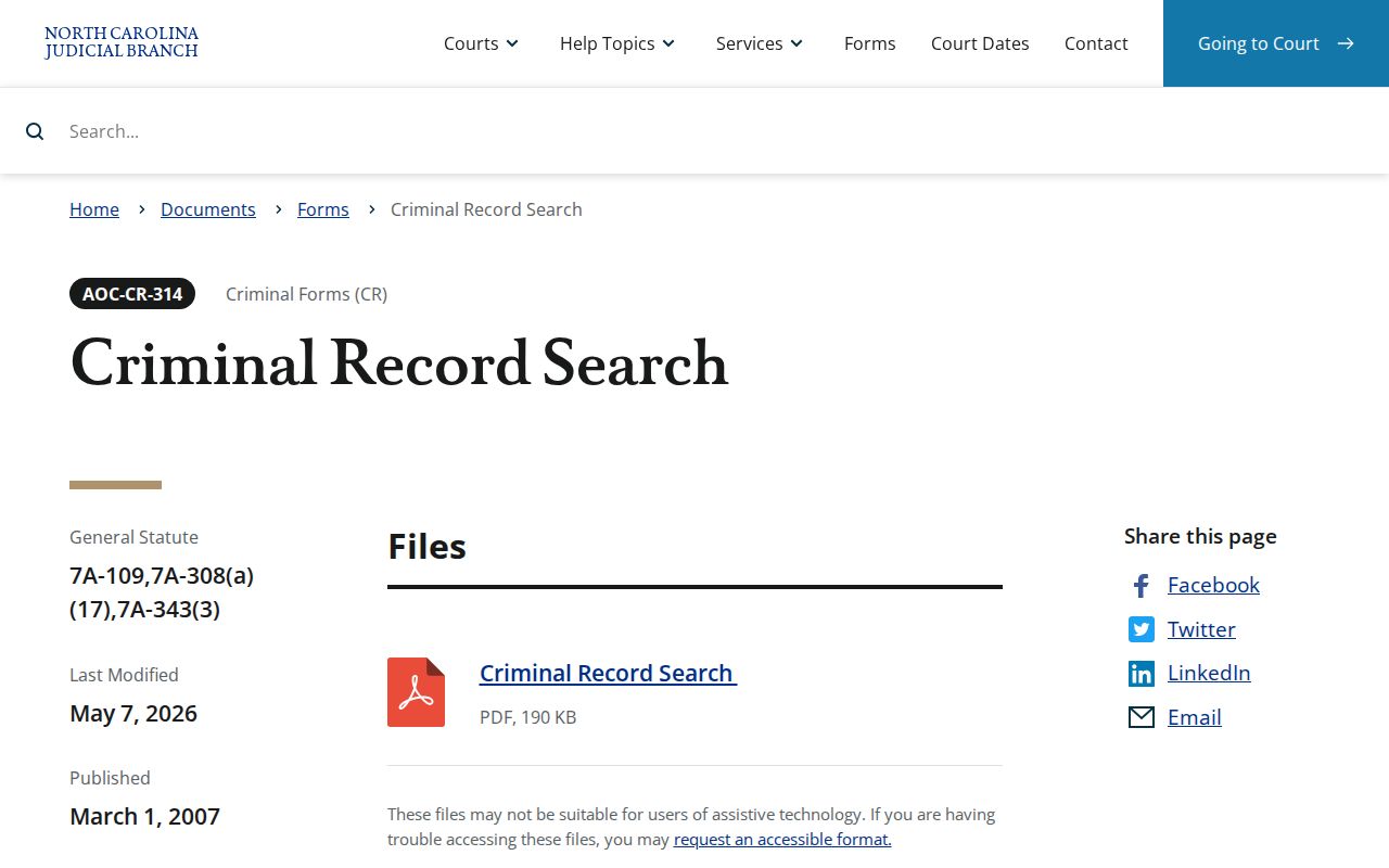 Stokes County criminal court case certified search form