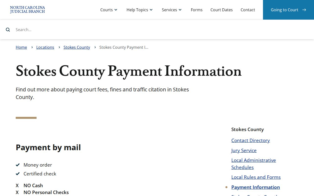 Stokes County criminal court case payment information