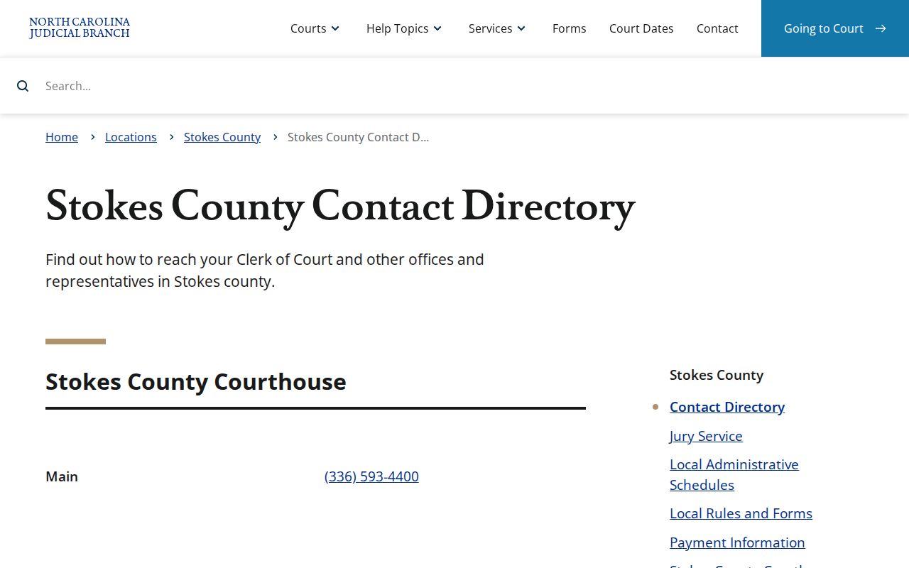Stokes County criminal court case contact directory