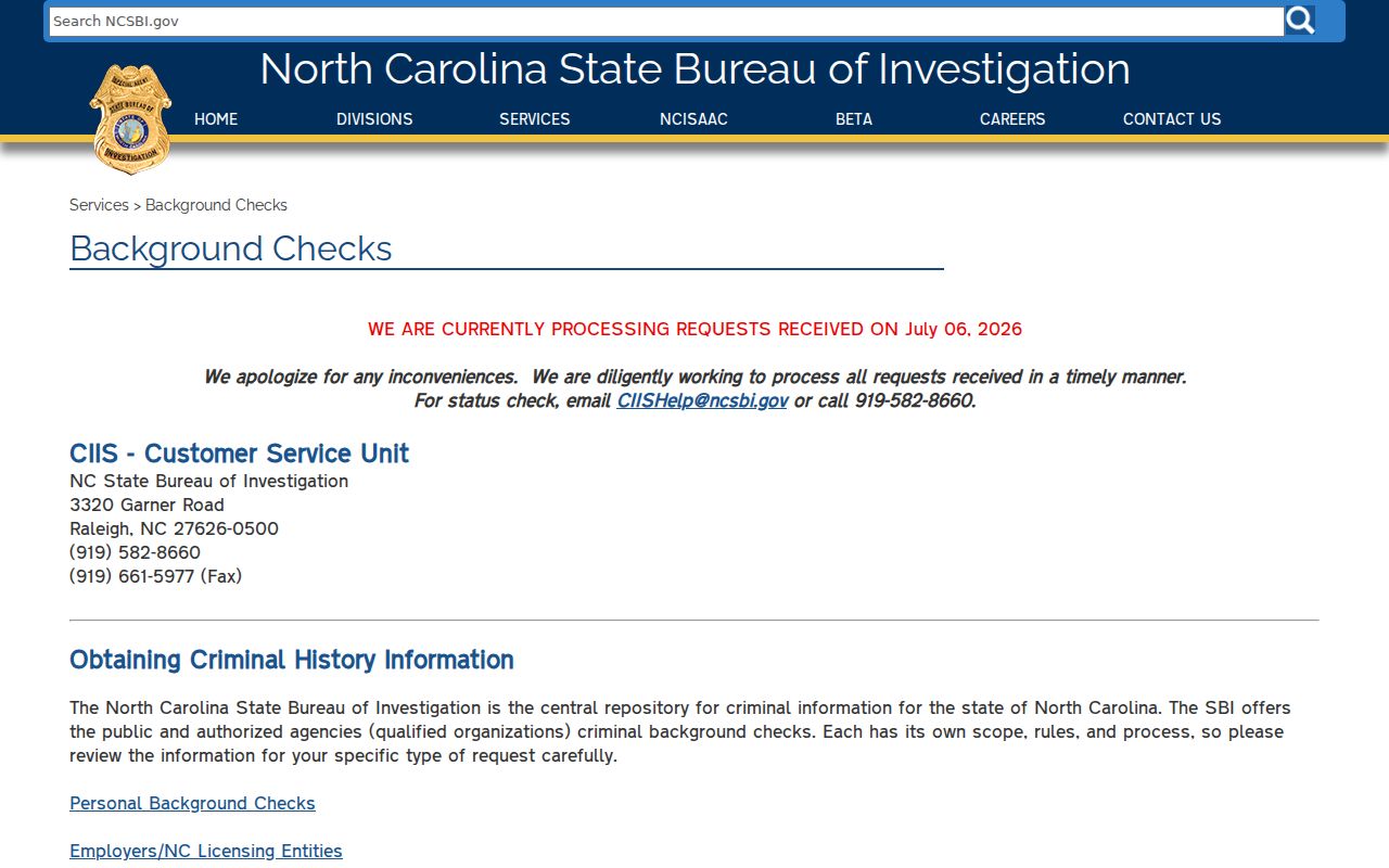 Stokes County criminal history NCSBI background check source